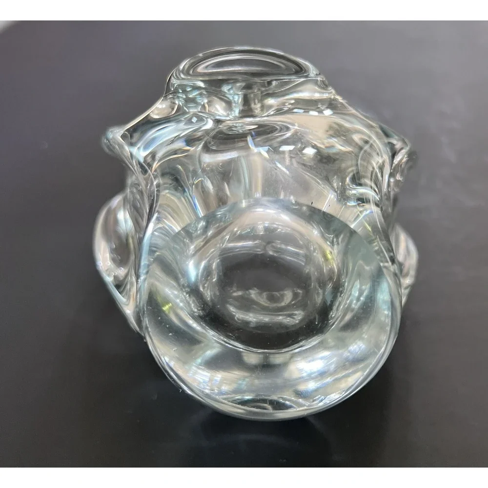 Vtg Hand Blown Clear Glass Basket Split Handle Candy‎ Dish Ashtray 7.5